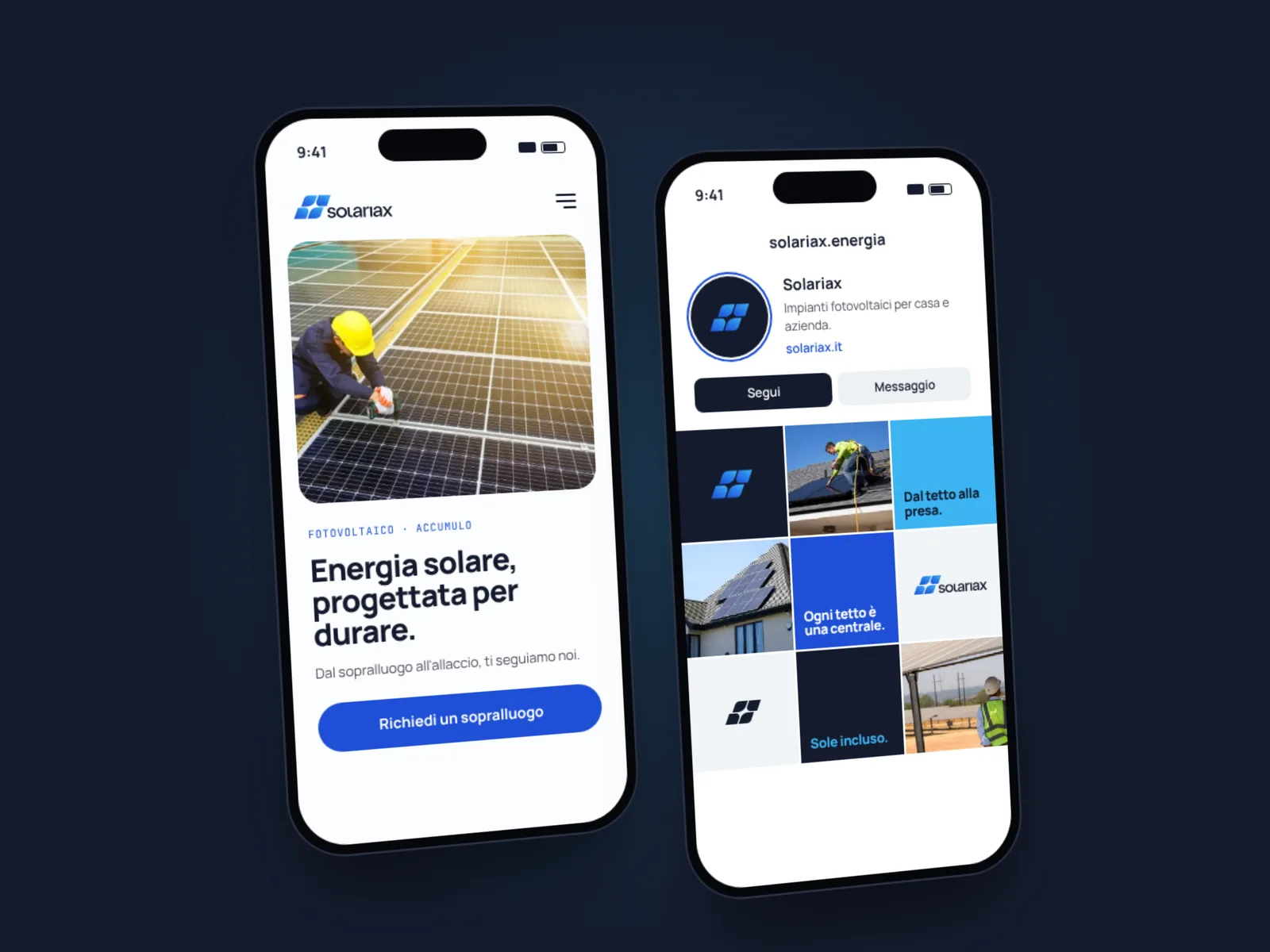 Solariax: Sito da telefono e profilo social